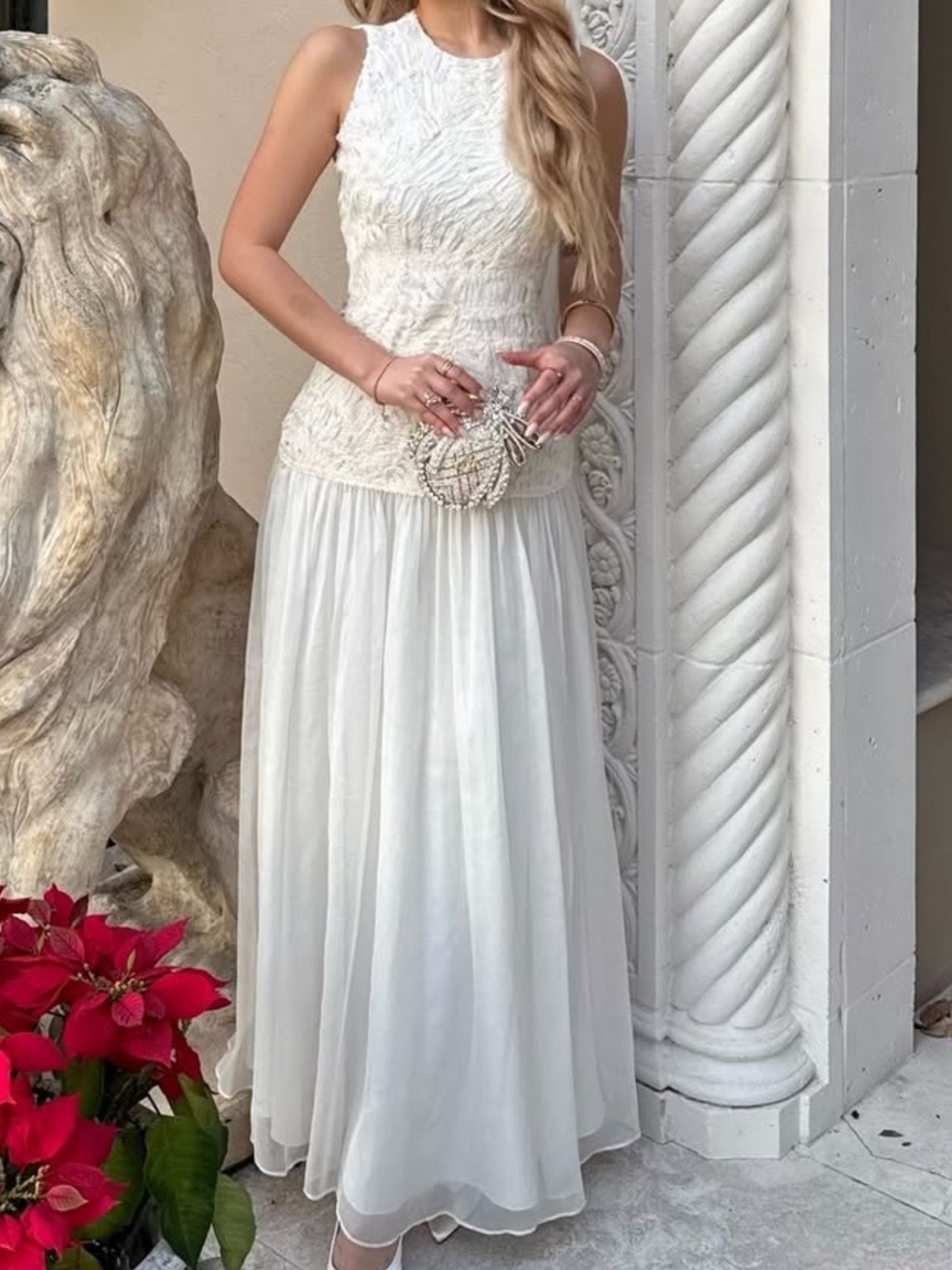 NWT ANTONIO MELANI White Sleeveless Textured Maxi Dress